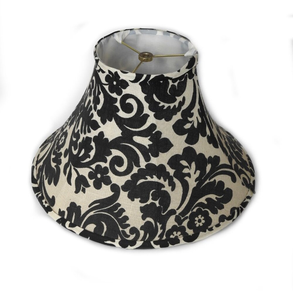 Black Flowers on Beige Cotton Fabric Lamp Shade Bell Shape 10"H